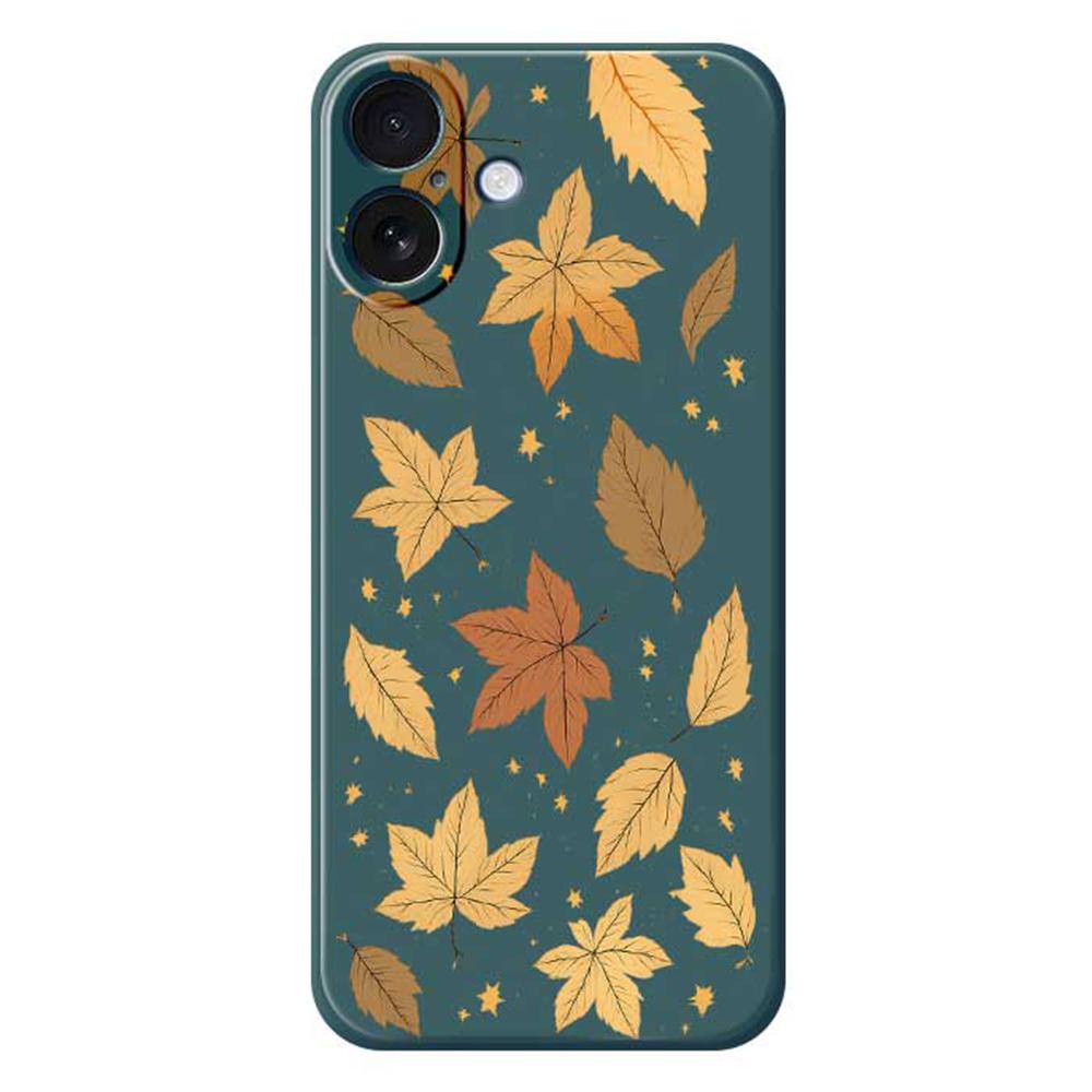 

For iPhone 17 Case Maple Leaves Pattern Printing Straight Edge TPU Phone Back Cover Green