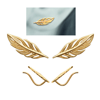 [N1803] - Gold Plated 'Gold Leaf' Earrings - 15x5 Mm