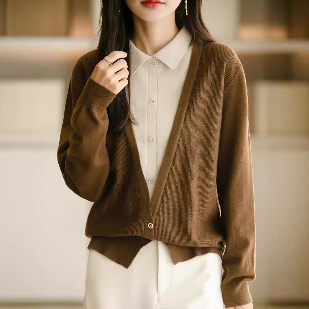 POLO Límec Knitwear Podzim a Zima Dámské Niche francouzské volné krátké topy s dlouhým rukávem