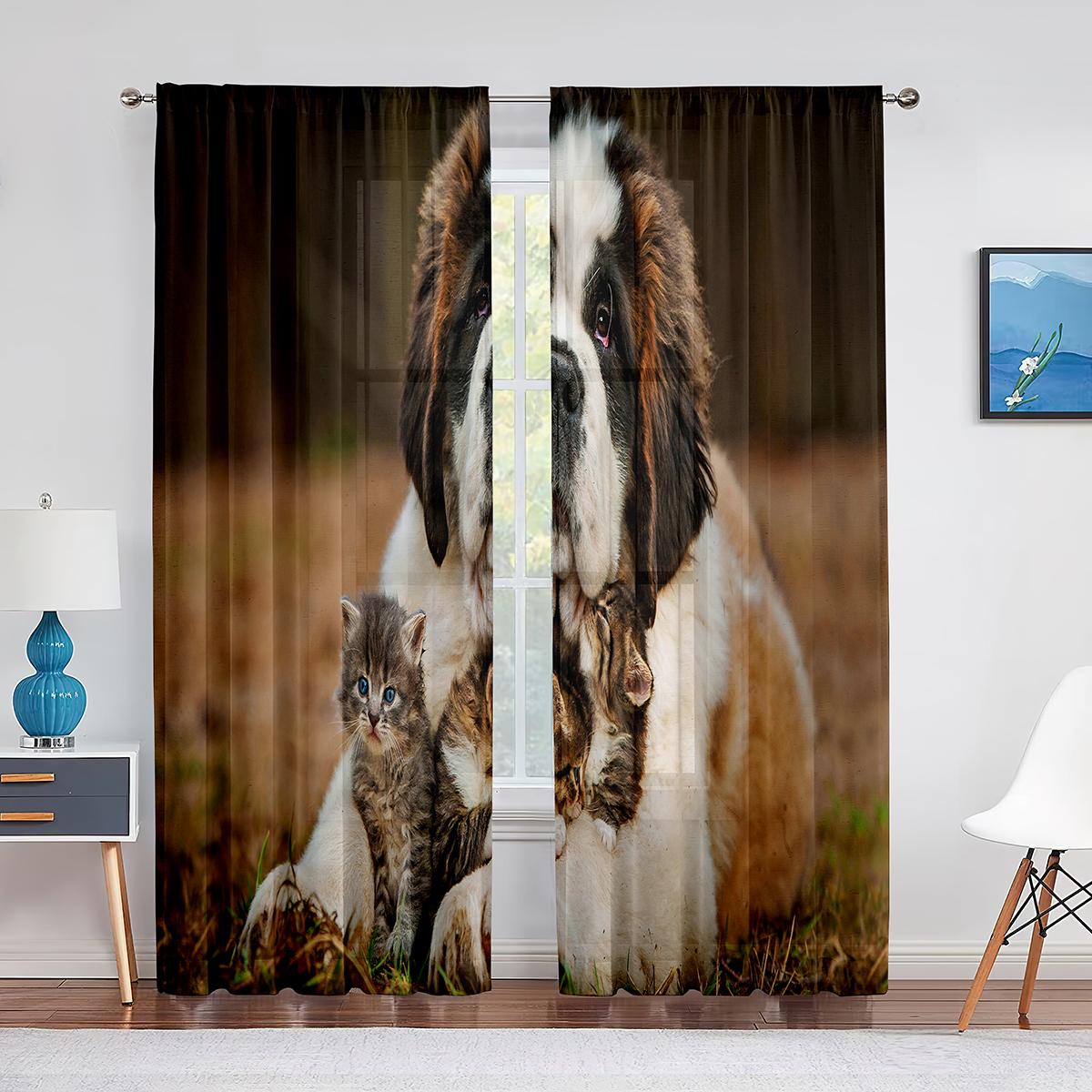 Тюлевые шторы с изображением собаки — фото 14