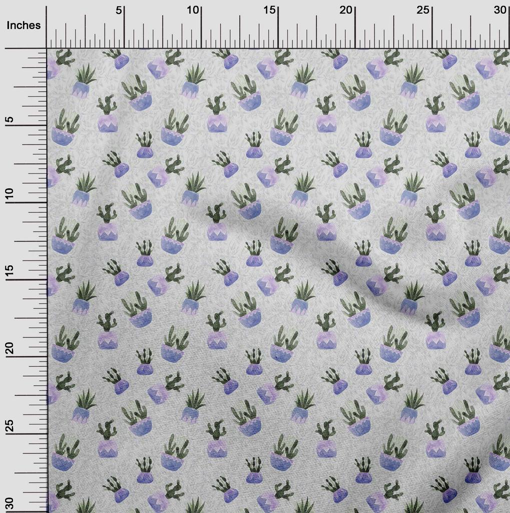 oneOone Georgette Viscose Gray Fabric Cactus Fabric For Sewing Printed Craft Fabric By The Yard 42 Inch