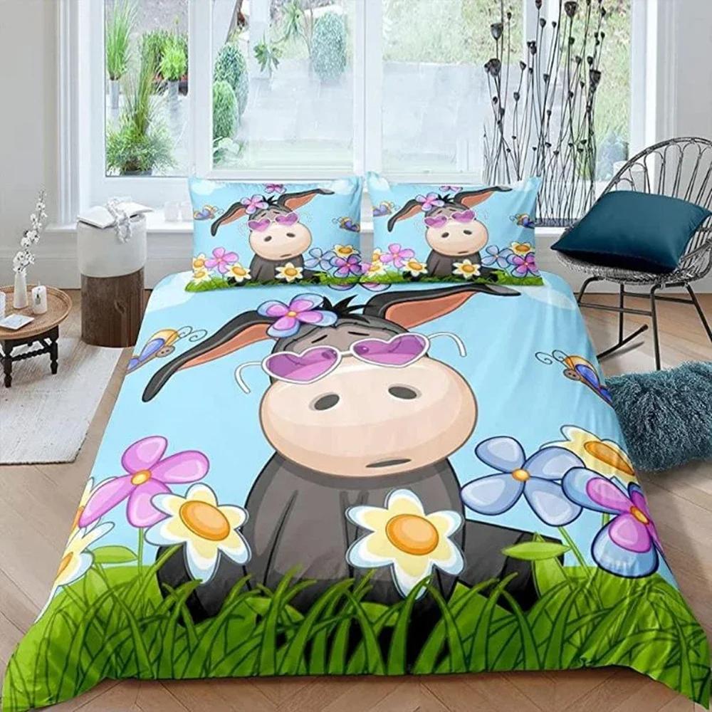 Donkey Duvet Cover King Queen Funny Cartoon Animal Printed Bedding Set For Kids Teens Adults Cute Farm Animals Soft Quilt Cover