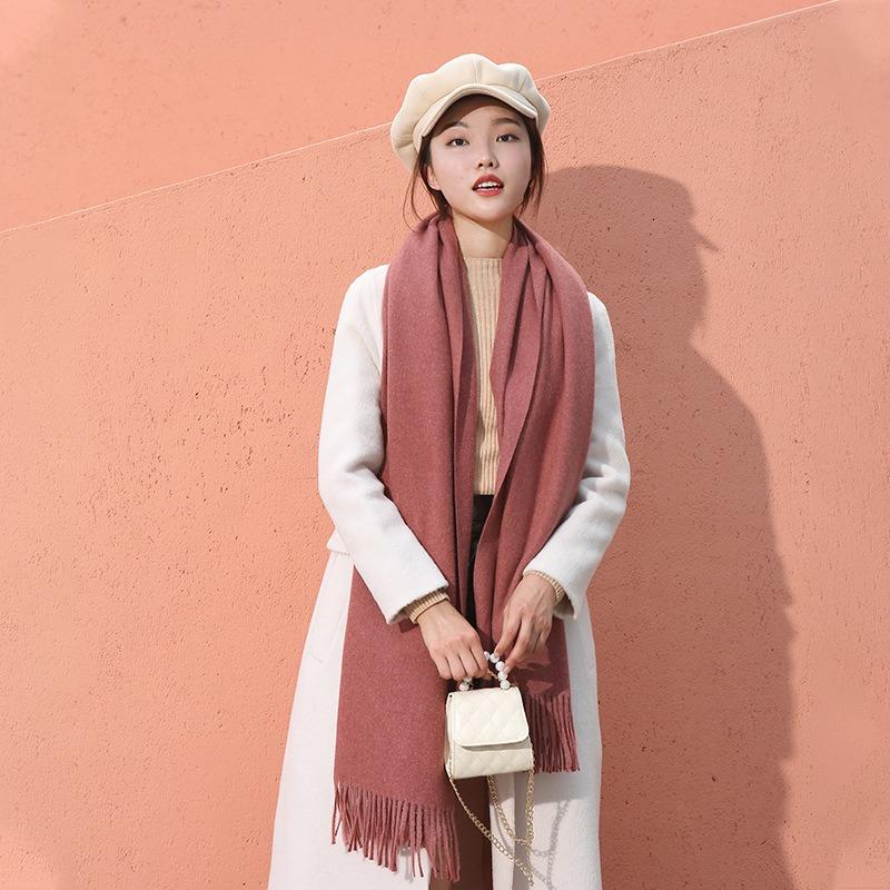 Women S Solid Color Thick Warm Faux Cashmere Scarf For Autumn Winter