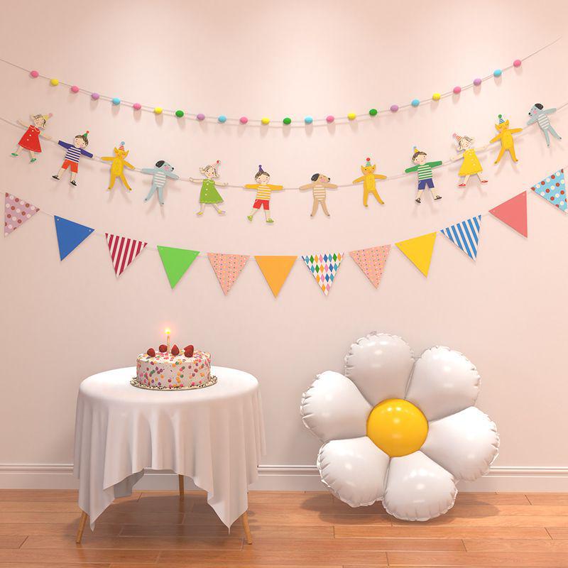 Birthday Pom Pom Bunting Set for Kids - First Party Decor & Photo Props