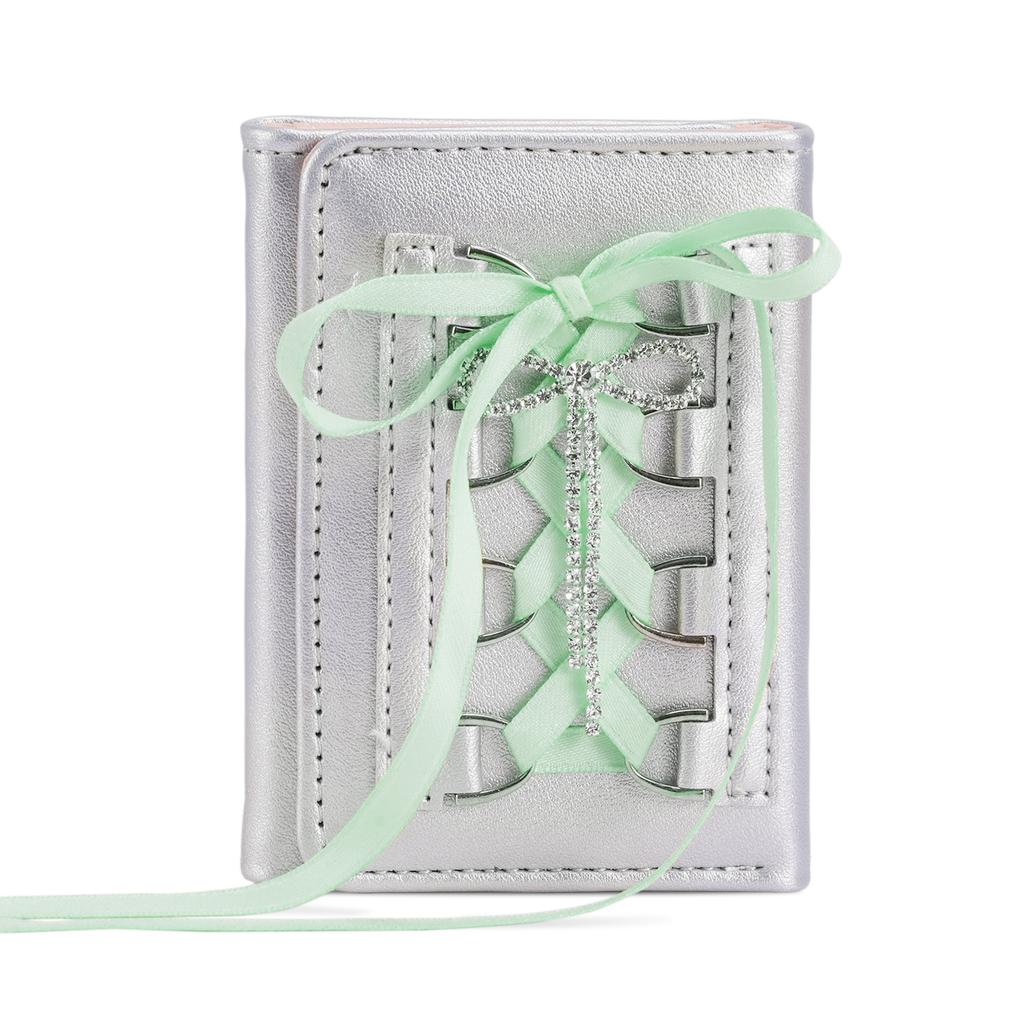 Silver Sweet Bow Wallets Women Y2k Designer Original Fashion Short Coin Purse Korean Style Casual New Cute Girls Money Bag Pouch