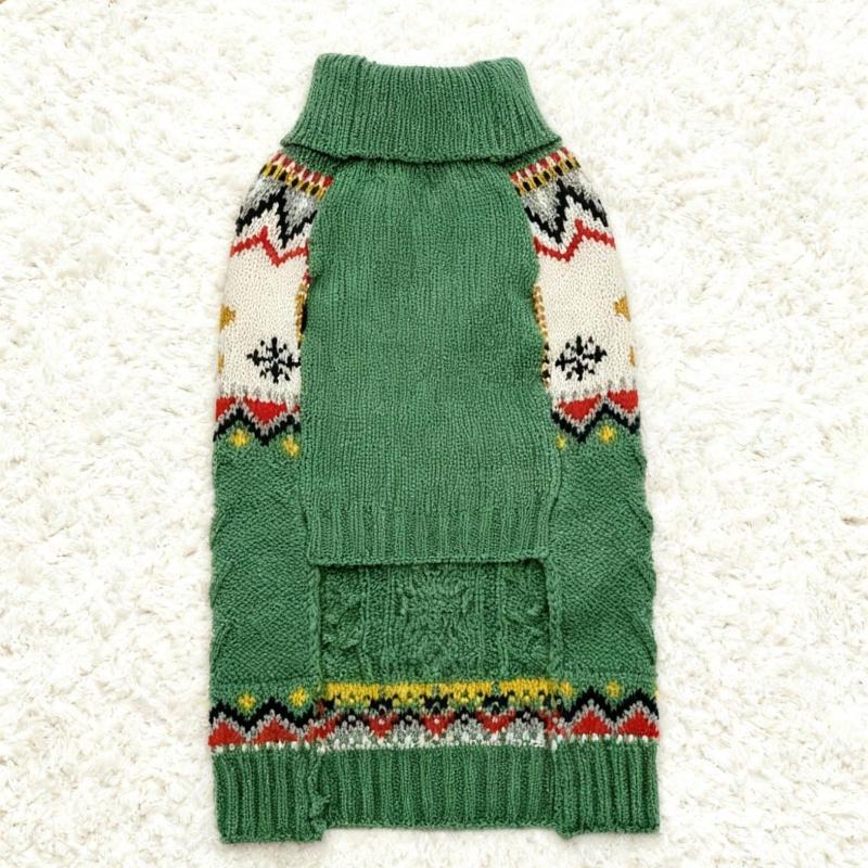 Gingerbread Man & Deer Print Christmas Pet Sweater, Red & Green, Warm Clothing for Small Dogs and Cats In Autumn/Winter