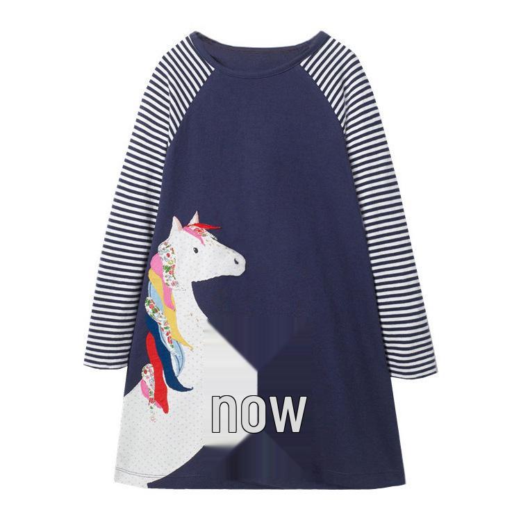

Unicorn Print Long-Sleeve Dress for Toddlers & Kids - Striped & Cartoon Style for Spring & Autumn 110 cm королевский синий