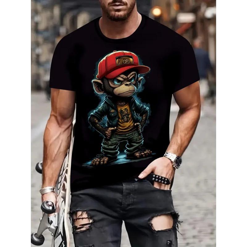 3D Cartoon Style Monkey Pattern Print T-shirt For Men/Women Hip Pop Trend Short Sleeve T shirt Top Summer Street Personality Tee