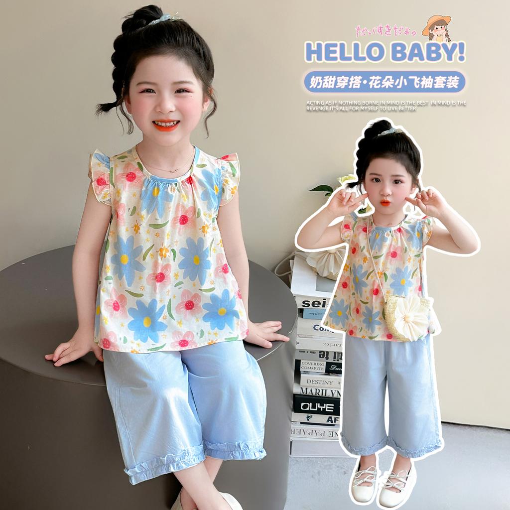 Girls' Summer Outfit New Fashionable and Stylish Baby Sleeveless Top, Children's Pants, Princess Summer Clothes, Children's Clothing