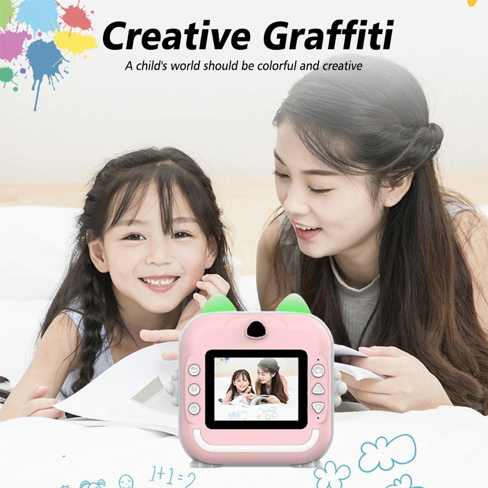 Children Instant Print Camera Children Video Pography Digital Po Camera Toy Mini Thermal Printer Ideal for Boy Girls Birthday Present