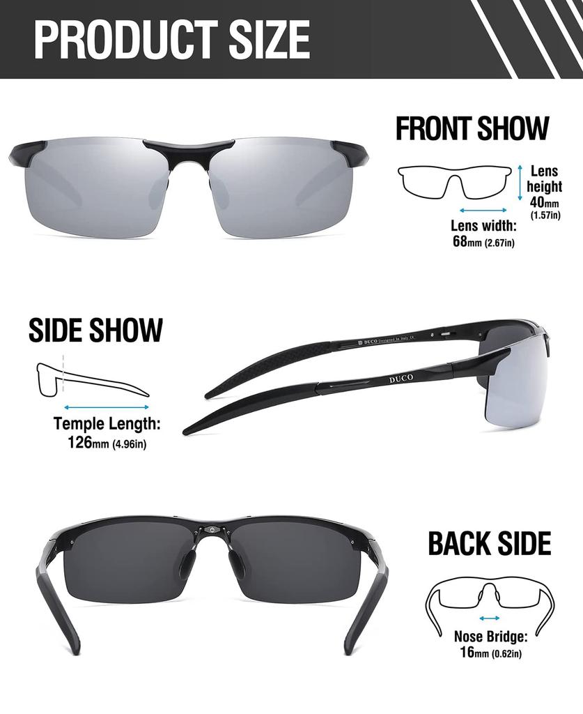 Okulary sportowe polaryzacyjne DUCO z UV400 Wykonane z dla i Golf Męskie Ochrona, Stop AL-MG, Ultralekkie, Do jazdy samochodem, Jazdy na rowerze, Wędkarstwa, Biegania,