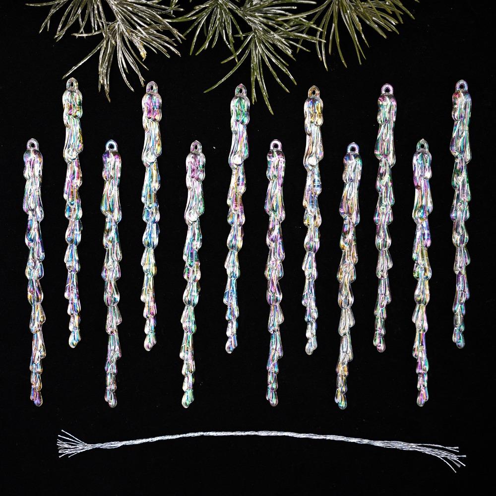 12Pcs Transparent Christmas Icicle Pendants Twisted Design Crushed Ice Acrylic Christmas Tree Ornaments DIY Elegant