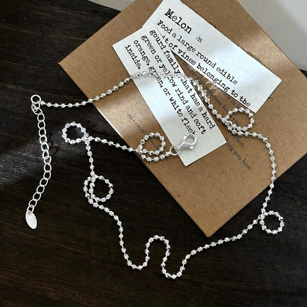 S925 Sterling Silver 2mm Sparkling Faceted Bead Necklace - Trendy Minimalist Pendant Chain