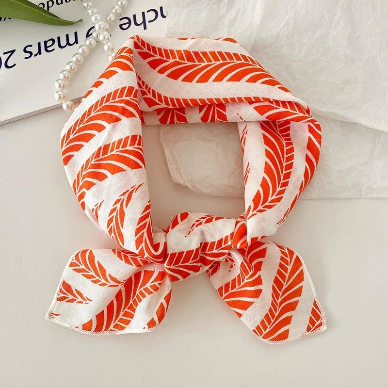 56cm Soft Retro Soft Cotton Square Scarf for Women Neckerchief Cotton Headscarf Floral Printed Small Scarf Hijabs