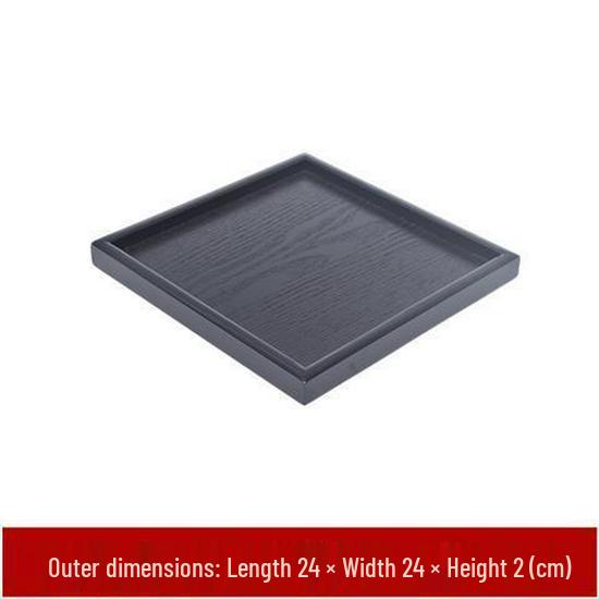 Rectangular Japanese Black Wooden Serving Tray - Solid Wood Plate for Dinner, Tea, or Water Cups. Perfect for Retro Restaurant Decor.