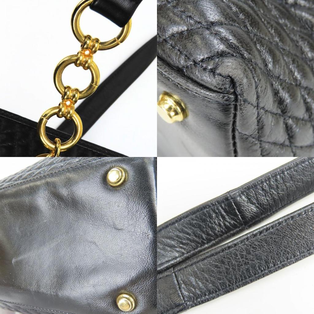 Used BALLY Tote Bag quilting leather black Chain