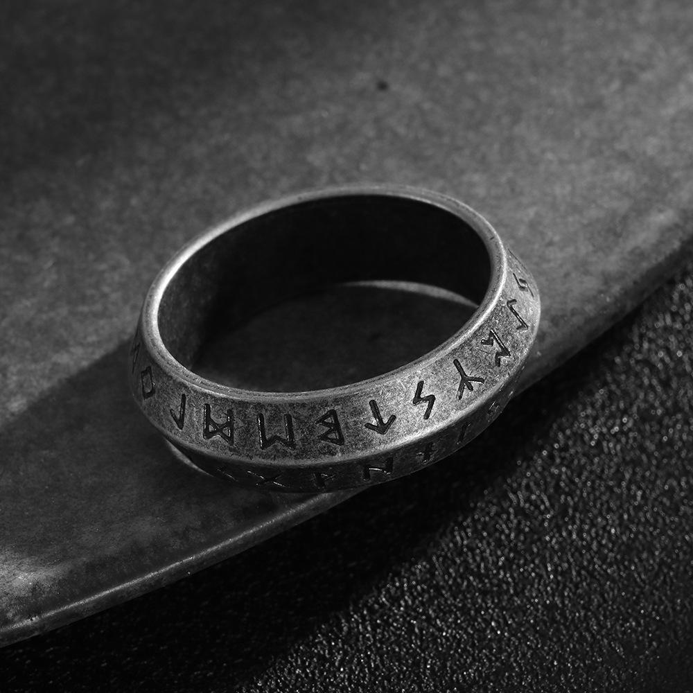 Viking Norse Futhark Runes Ring Men Antique Silver Stainless Steel Vegvisir Amulet Icelandic Jewelry Gift