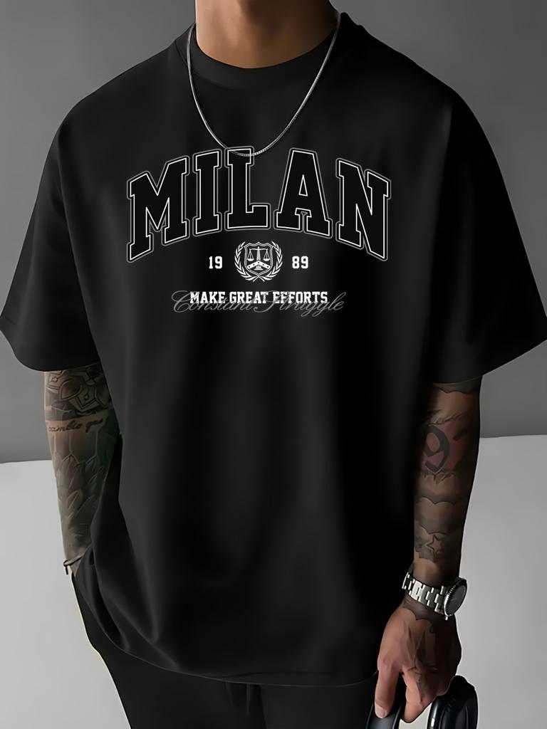 Fashionable Street Men's Letter Printed Comfortable Breathable Round Neck T-shirt Summer Outdoor Urban High Street Top