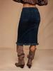 Gonna Midi in Denim a Vita Alta Sfilacciata: Dimagrante, A-line, Aderente ai fianchi