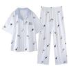 pure cotton pajamas women's summer short-sleeved trousers cartoon panda striped suit can be worn outside cotton loungewear in summer