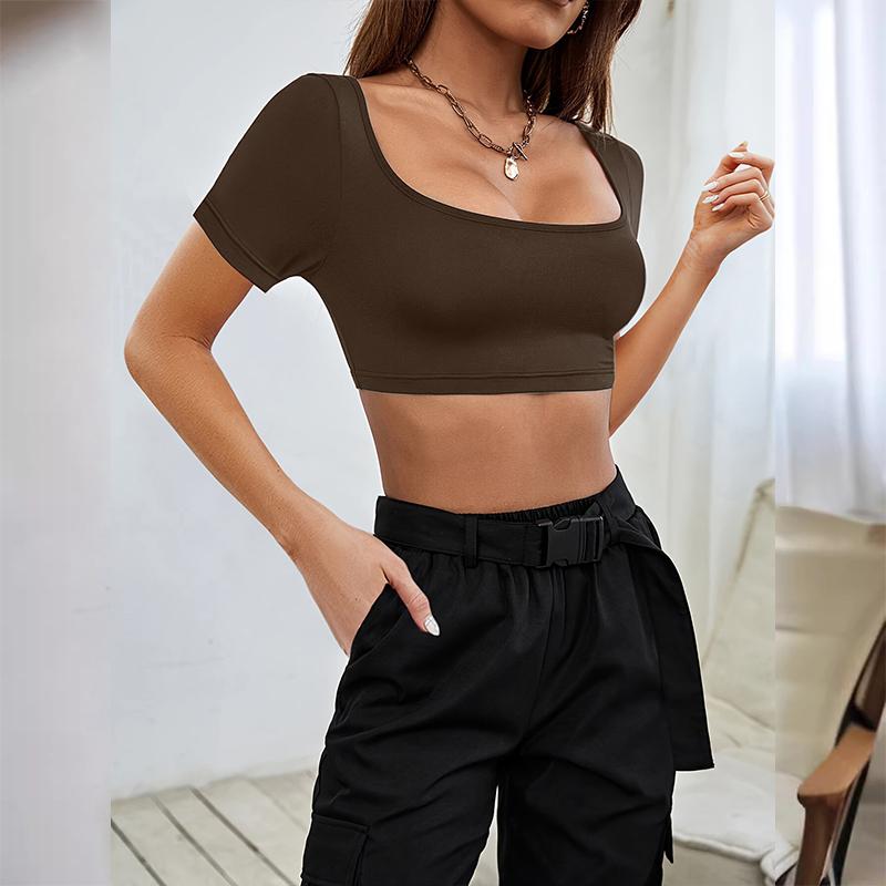 T-shirt Athleisure à manches courtes pour femmes, haut de couleur unie