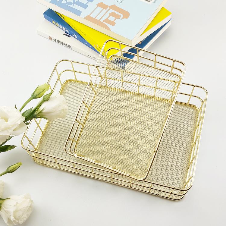 Nordic Iron Art Rose Gold Mesh Storage Basket - Desktop Organizer