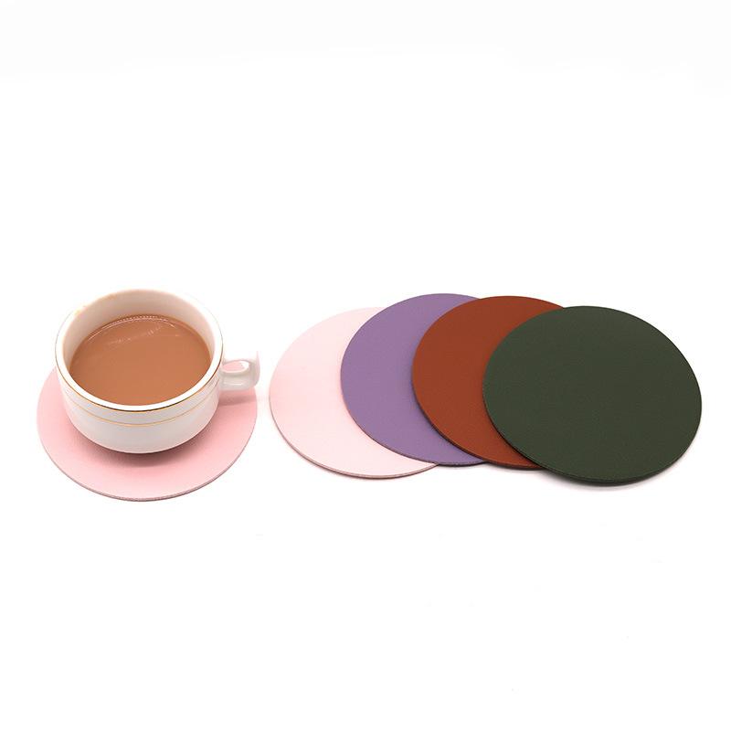 Simple Heat Insulation High Temperature Anti-perm PU Mat Dining Table Cup Pad Round Table Coaster For Glasses Geometric Coasters