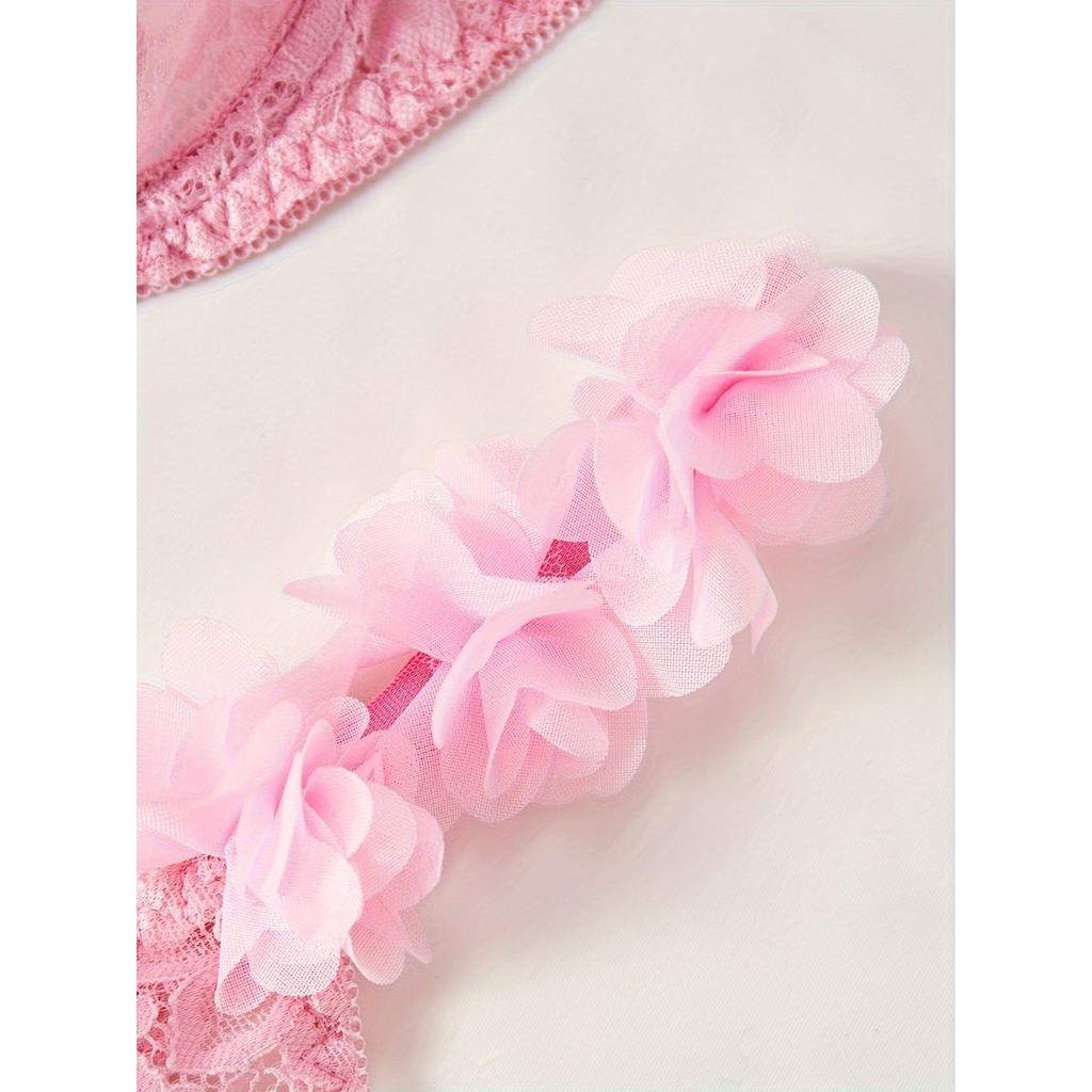 Women's Lingerie Pure Desire Suit Lace Pink Lace Three-point Sexy Temptation Thong