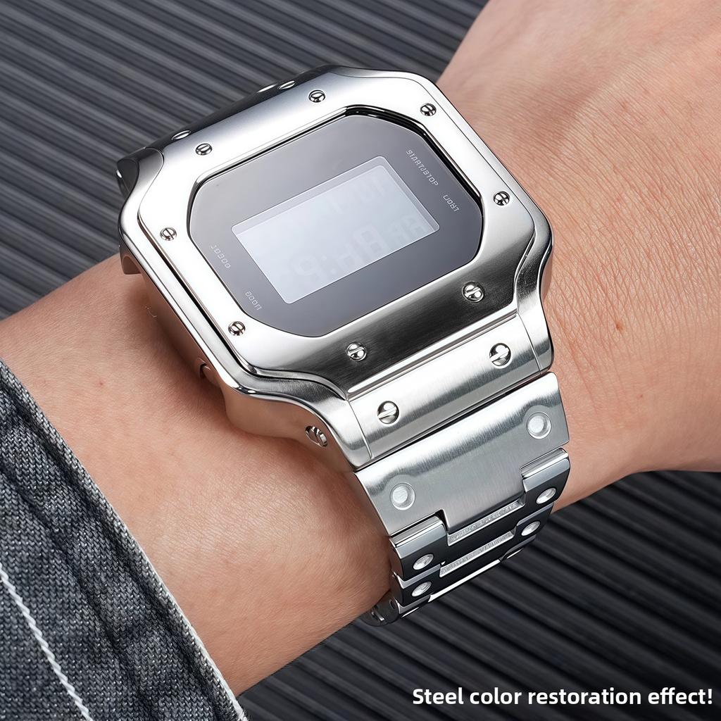 For Casio DW5600 GW-B5600 3229 small square series Modification Stainless Steel Metal Case watchband Rubber Strap men Bracelet