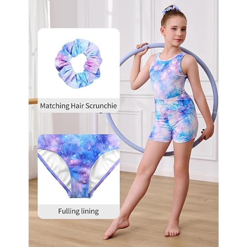 CHARMLEAKS Gymnastics Leotards for Girls Dance Unitards Shorts Outfits Activewear with Hair Scrunchie