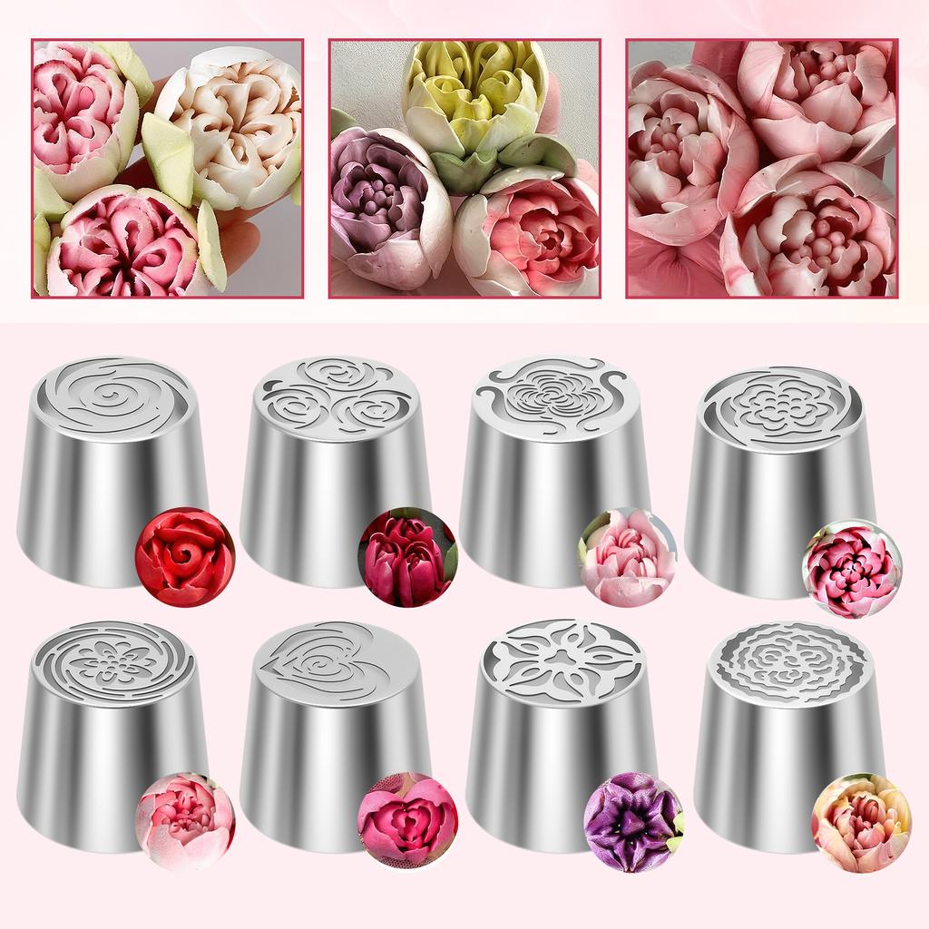 6/8 Pcs Russian Piping Tips Stainless Steel Cake Nozzles Set Layered Rose Icing Tip Flower Piping Tips Kit for Cake Decoration