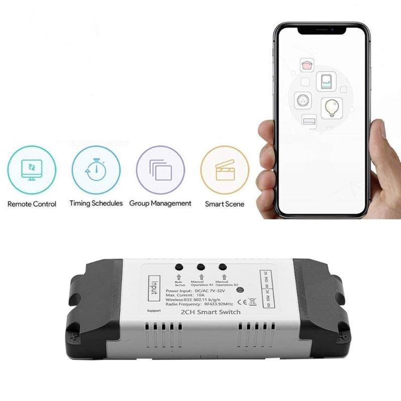 2CH Switches Modules Garage Door Light Motor Controller for Rolling Sliding Door AC-DC 7V-32V 2 Channel 10Amp RF433MHz
