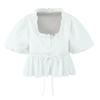 Za Summer New Arrival Women's Clothing Fashion Style Fashion Puff Sleeve Bows Wooden Ear Pleated Drawstring Small Top