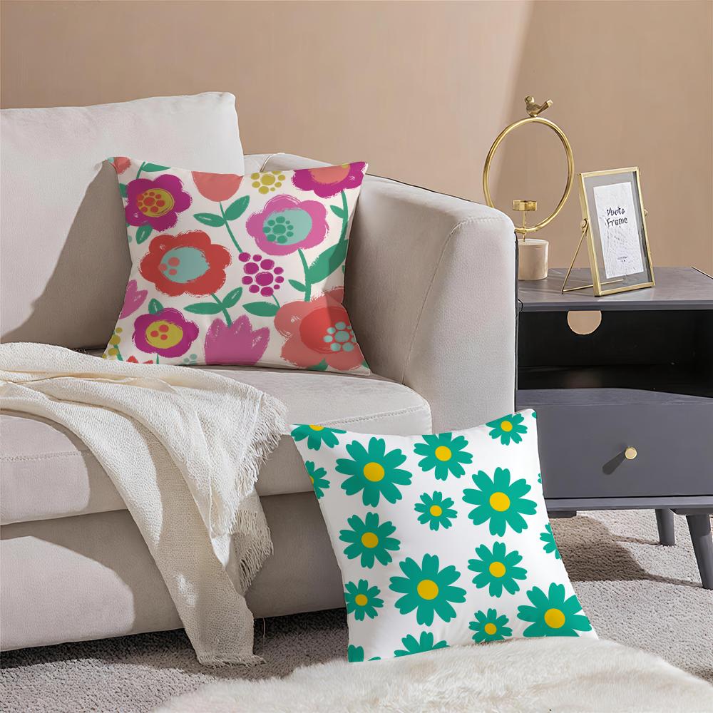 Spring and Summer Floral Cushion Cover Throw Pillow Cover Hidden Button Durable Polyester Chair Cushion