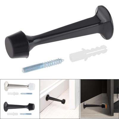 Black Silver Adjustable Heavy Duty Door Stopper Rigid Design Soft Rubber Tips Wall Protector Universal
