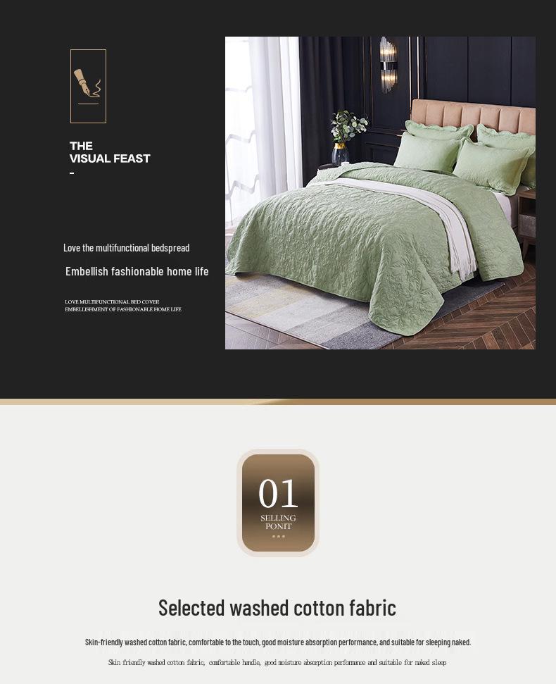 Washable Quilted Cotton Bedspread 3-Piece Set with Cotton-Filled Design