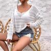 Primavera Estate Spiaggia Maglia da Donna all'Uncinetto Vuota Senza Spalline Ampio Girocollo Maniche Lunghe Maglione Top Lavorati a Maglia Copricostume