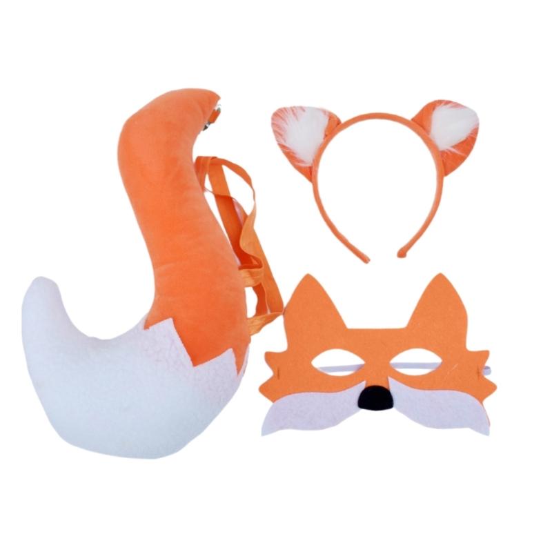 

Long Foxes Tail Ears Headband Tail and Ears Set Furry Tail Ear Headband Hair Hoop Faux Tail Set 1