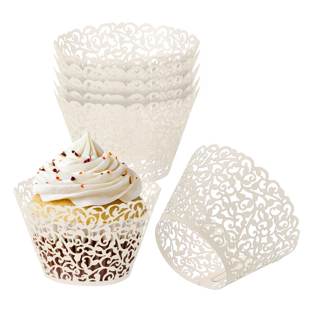 50pcs Baking Cups Standard Vine Decoration Laser cut Cupcake Wrappers Cake Toppers for Anniversary Birthday Weddings Parties