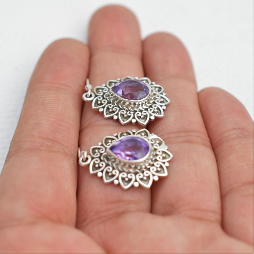 Teardrop Amethyst Earrings: Sterling Silver Boho Earring, February Birthstone
