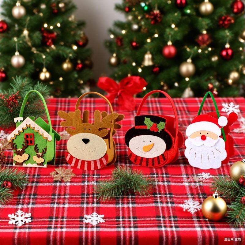 1-10PCS Christmas Felt Candy Bags Cartoon Apple Pouch Santa Sack Kids Gift Packaging Bag Xmas Tree Holiday Decoration