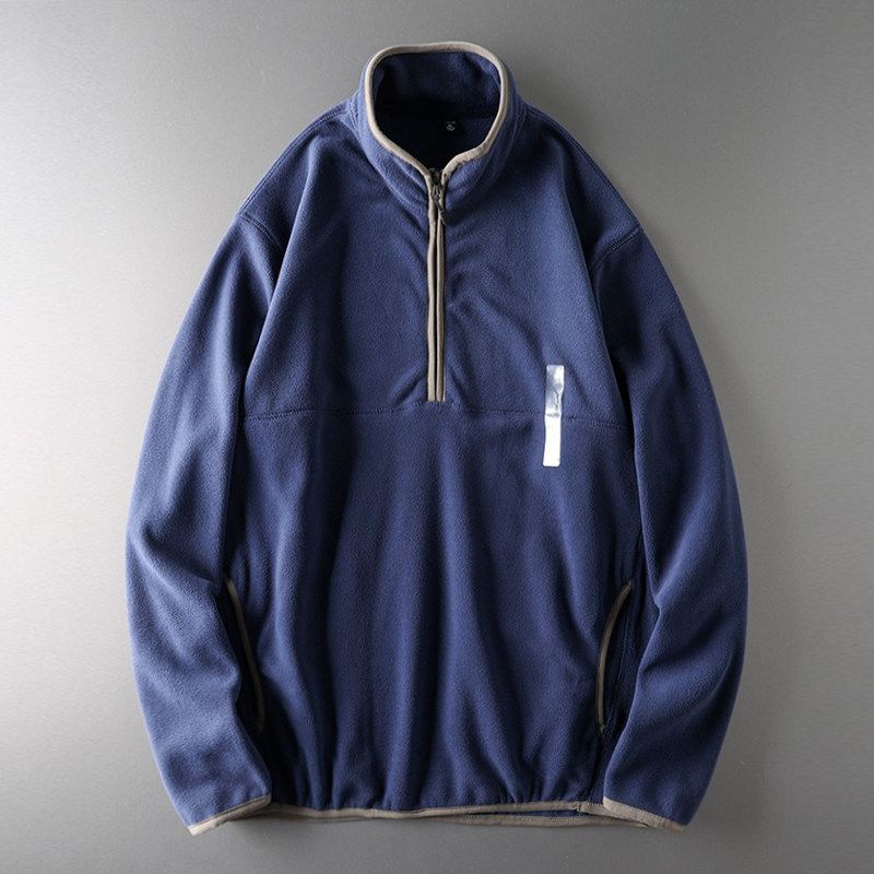 Half Zipper Sweatshirt Men's Turtleneck Spring and Autumn Export Export Tail Single Cut Label Original Single Men's Stand Collar Polar Fleece Jacket
