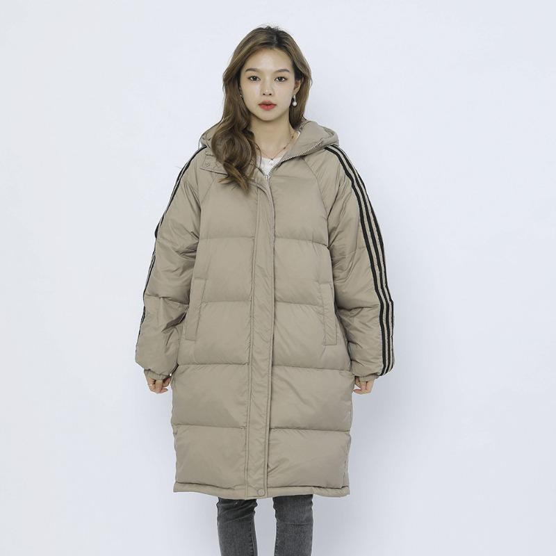 Feather solid color bread jacket women's medium and long simple thickened hooded sports loose down jacket