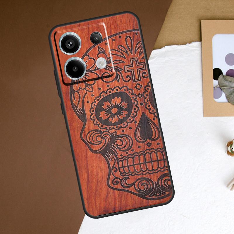 Bamboo Wood Pattern Skull Print Case For Xiaomi Redmi Note 13 11 9 10 12 Pro Plus 9S 10S 11S 12S Redmi 13C 9C 10C 12C Cover
