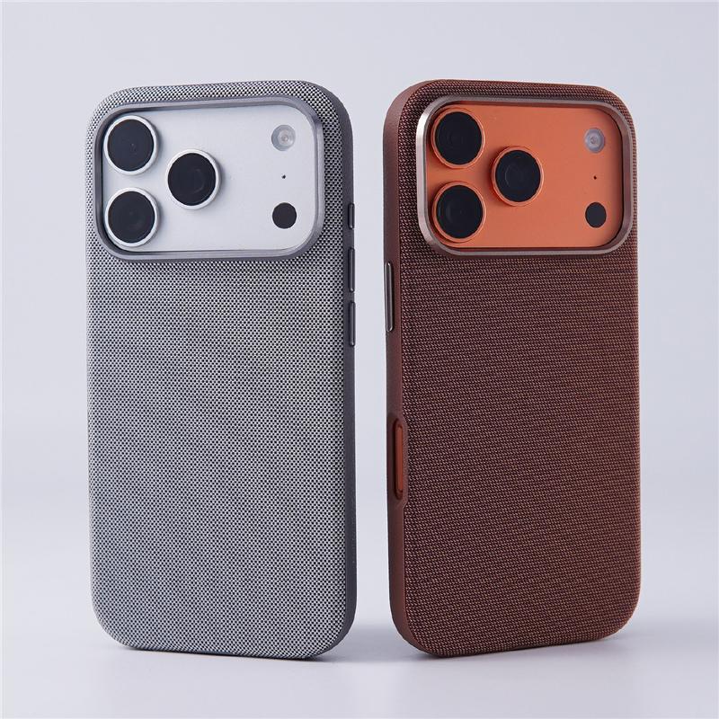 Geometric Woven Farbric Magnetic Case For iPhone 17pro max 17Pro 17 Alloy Lens Protection For Magsafe Wireless Charger Cover