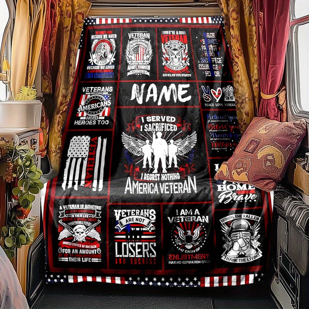 Veteran American Flag Heroes Sacrifice Blanketcustomize Your Name Lightweight Comfortable And Stylish Blanket For Travel Bed Home Chair Office Sofa