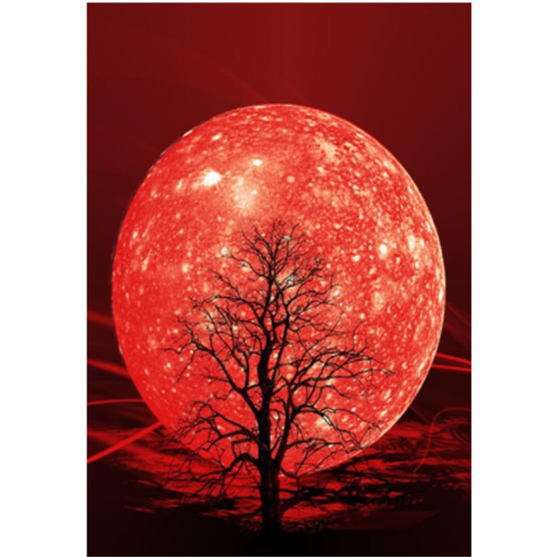 huacan 5D DIY diamantová malba Červený měsíc Diamantová výšivka Křížový steh Krajina Kamínky Mozaika Domácí dekorace