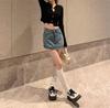High-Waist A-Line Denim Skirt Shorts for Women - Summer Slim Fit with Anti-Exposure Split Design