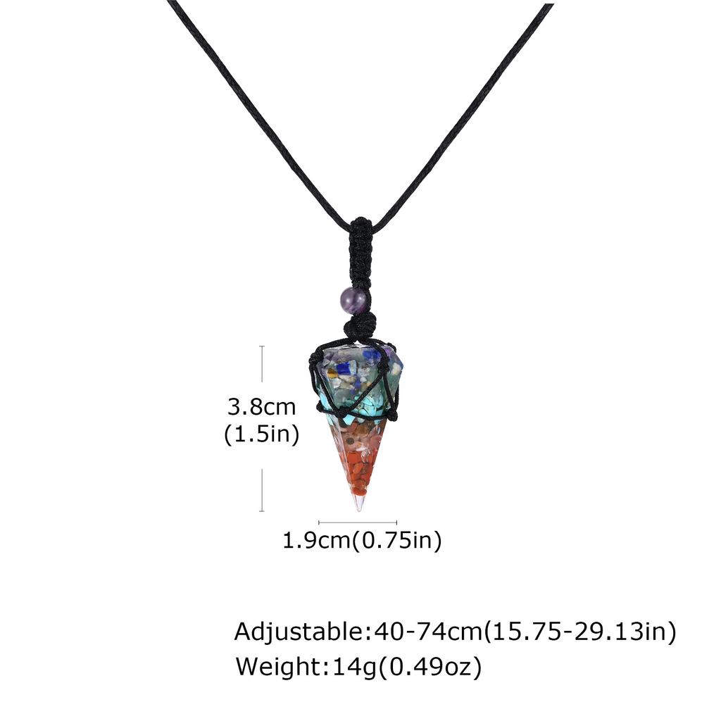Natural Stone Pointed Necklace for Men,Adjustable Black Rope Healing Gemstone Pendant,Stylish Ethnic Cowboy Style Jewelry Gift