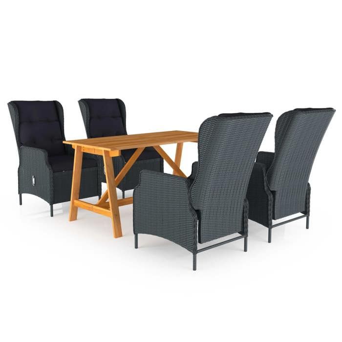Ensemble de jardin - MAISON EXCLUSIVE - 5 pièces - Table acacia massif - Chaises résine tressée - Coussins amovibles réglables
